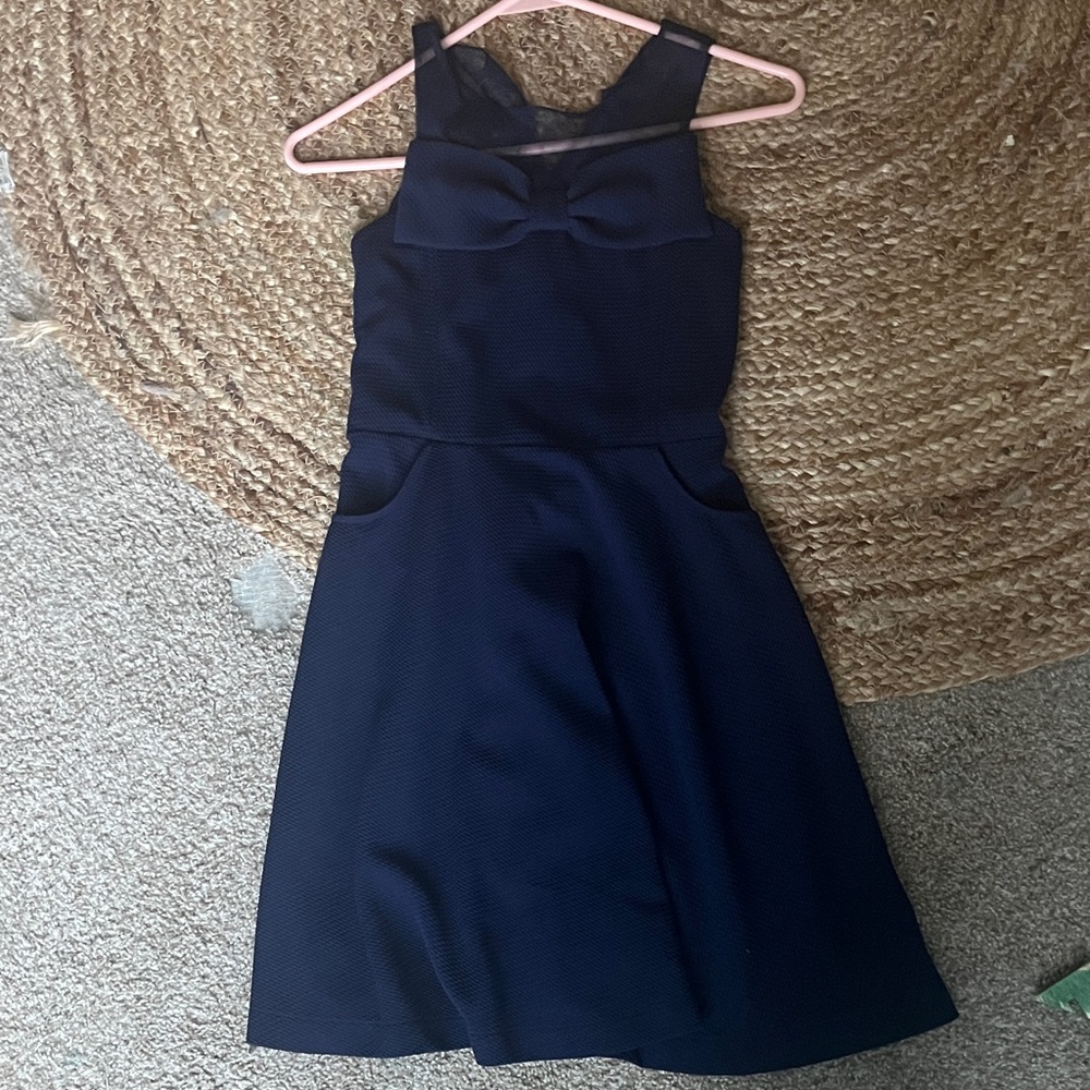 Bonnie Jean Navy Midi Dress with Bow Detail